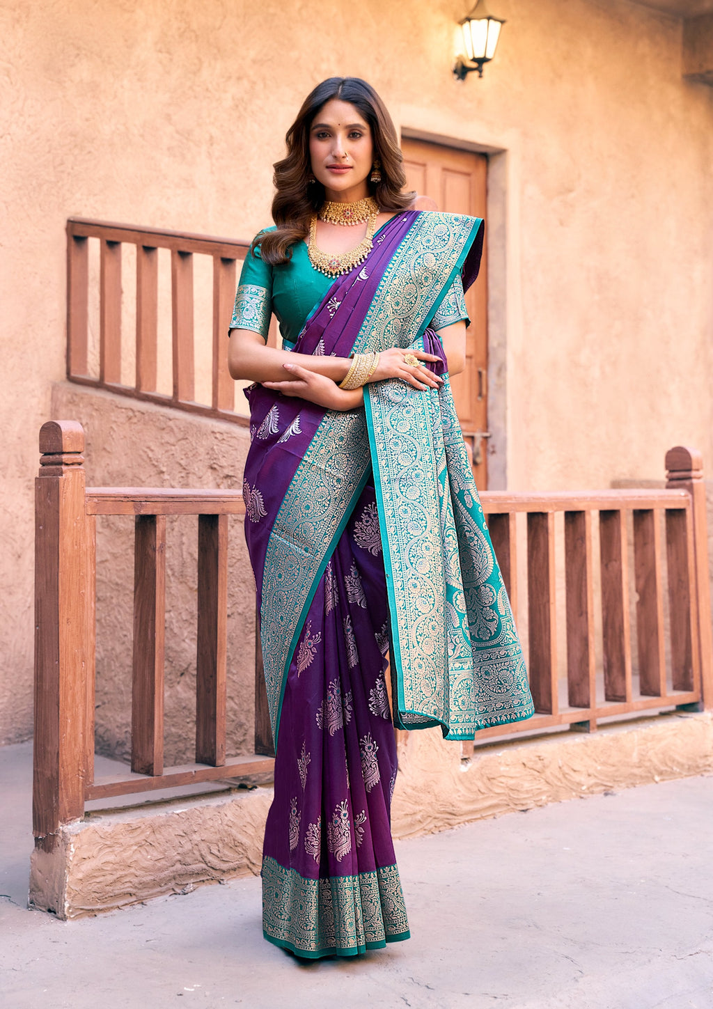 Purple Silk Zari Woven Saree with Coordinating Blouse Piece