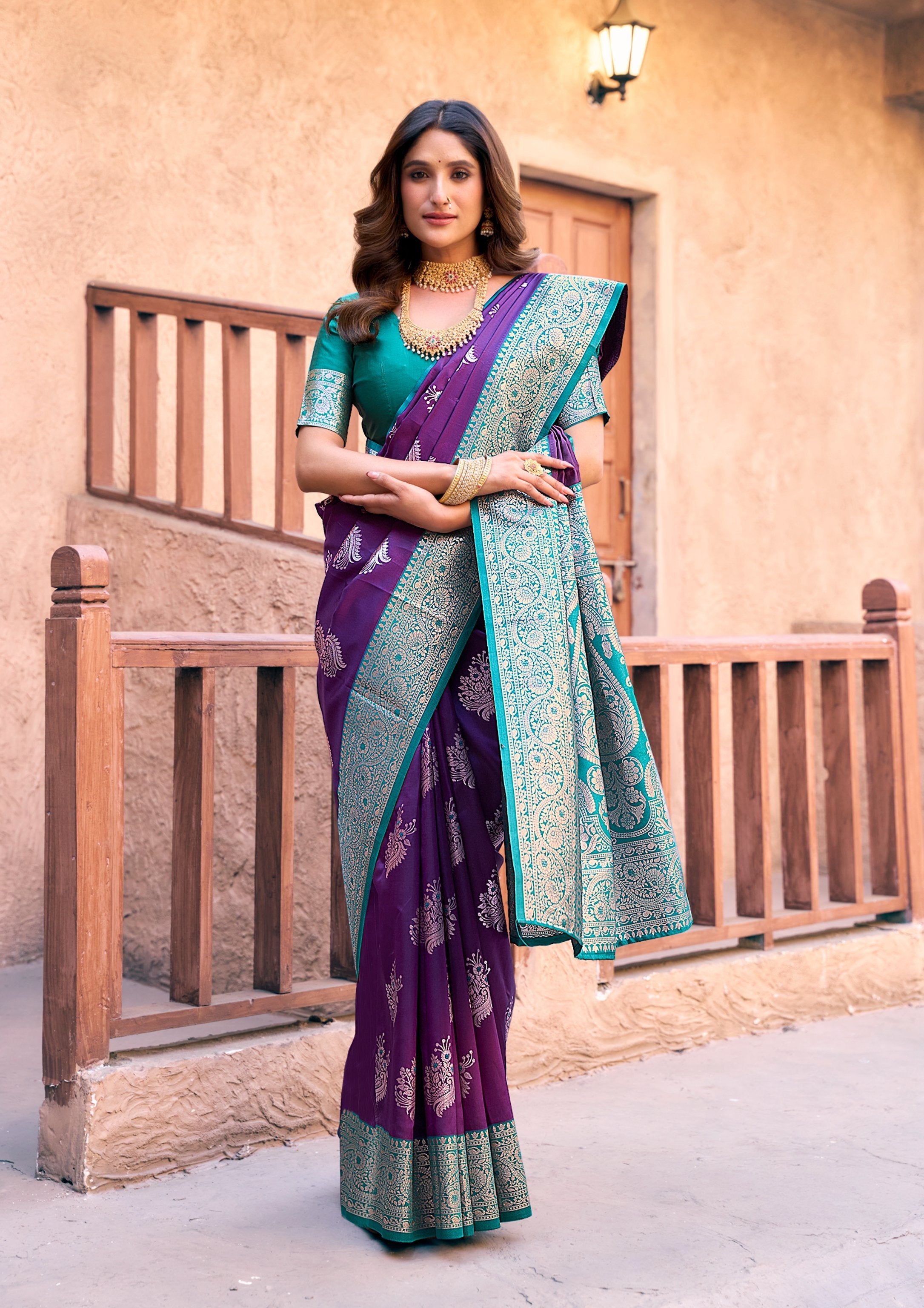 Purple Silk Zari Woven Saree with Coordinating Blouse Piece
