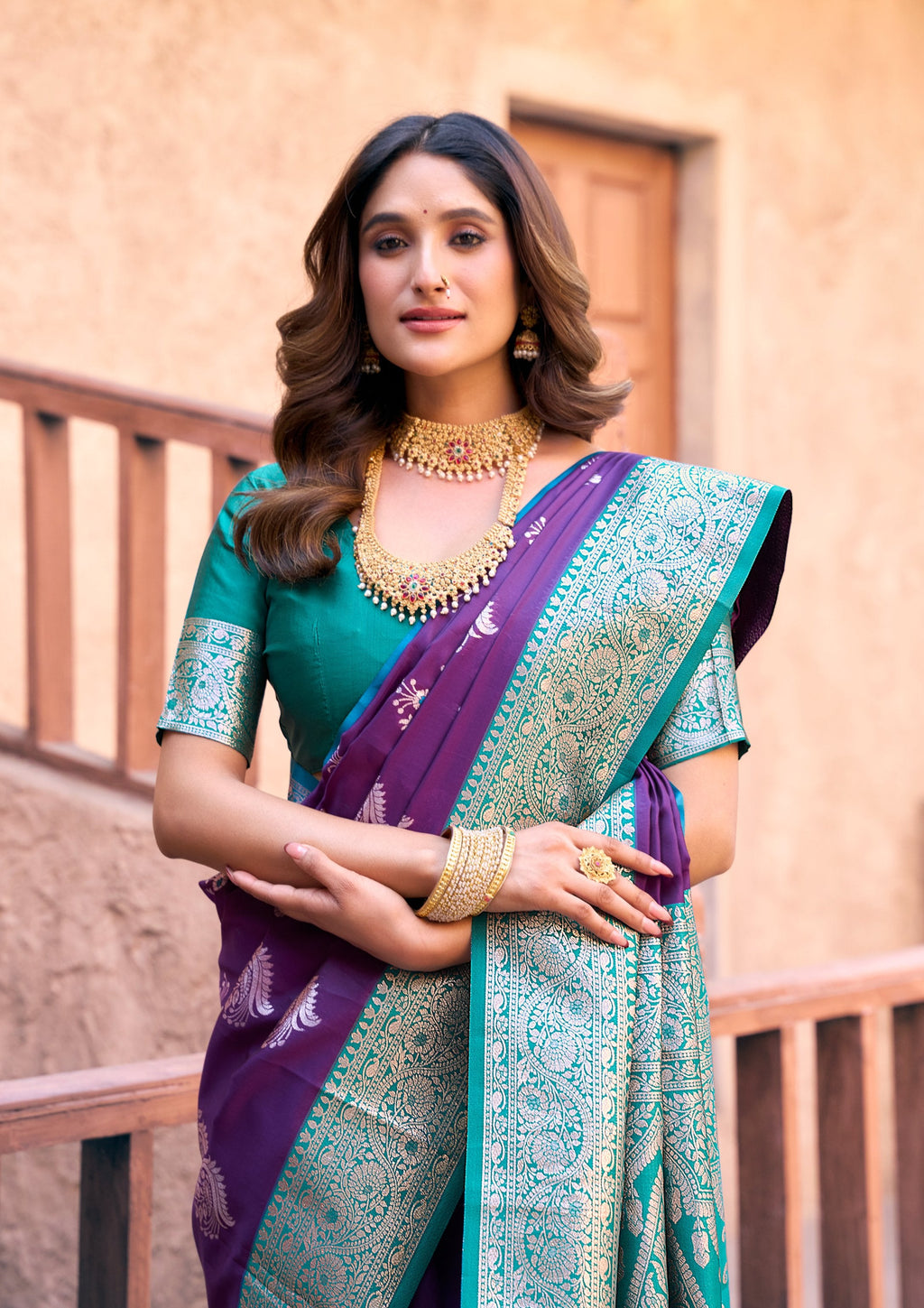 Purple Silk Zari Woven Saree with Coordinating Blouse Piece