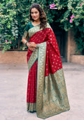 Jyoti Fashion Red Silk Saree with Zari weaving and Jhalar detail