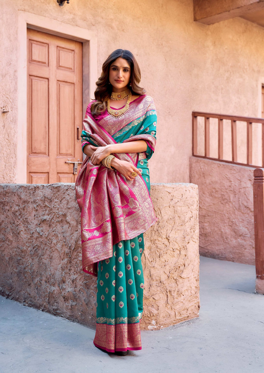 Turquoise Silk Zari Woven Saree with Matching Blouse