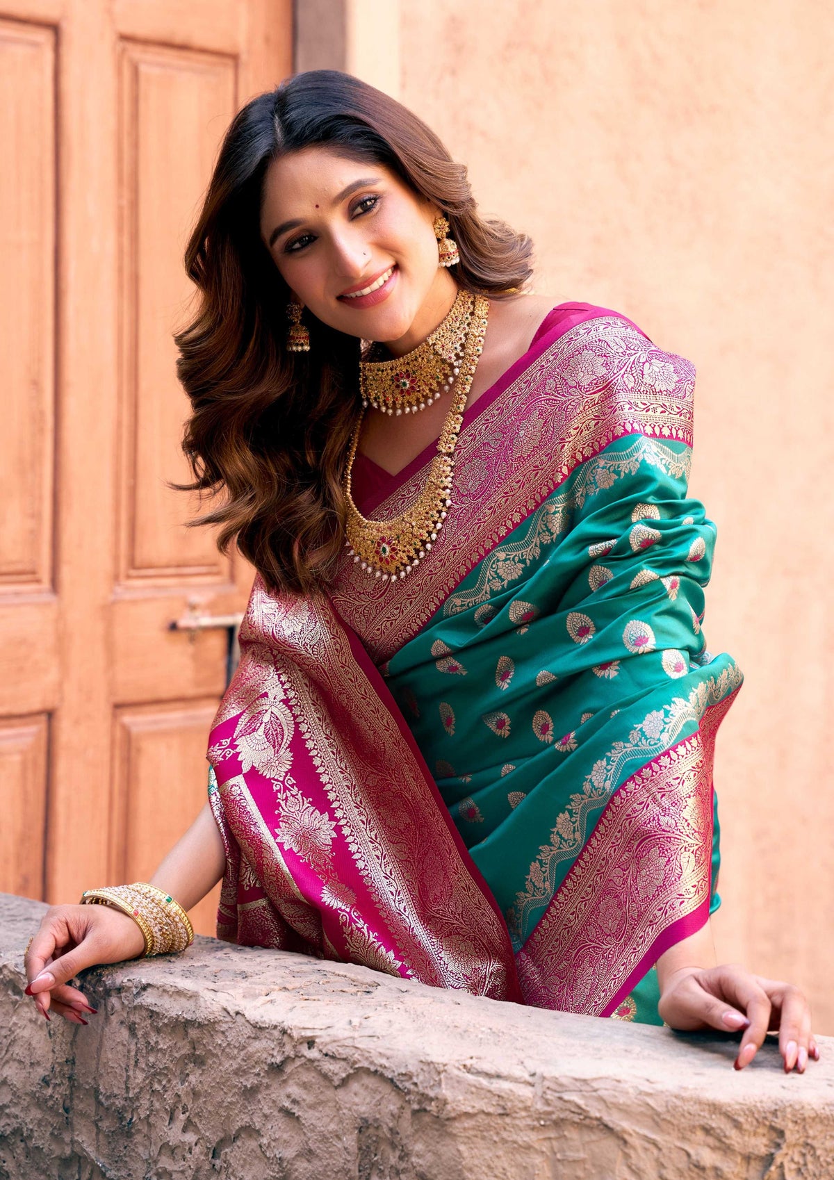 Turquoise Silk Zari Woven Saree with Matching Blouse