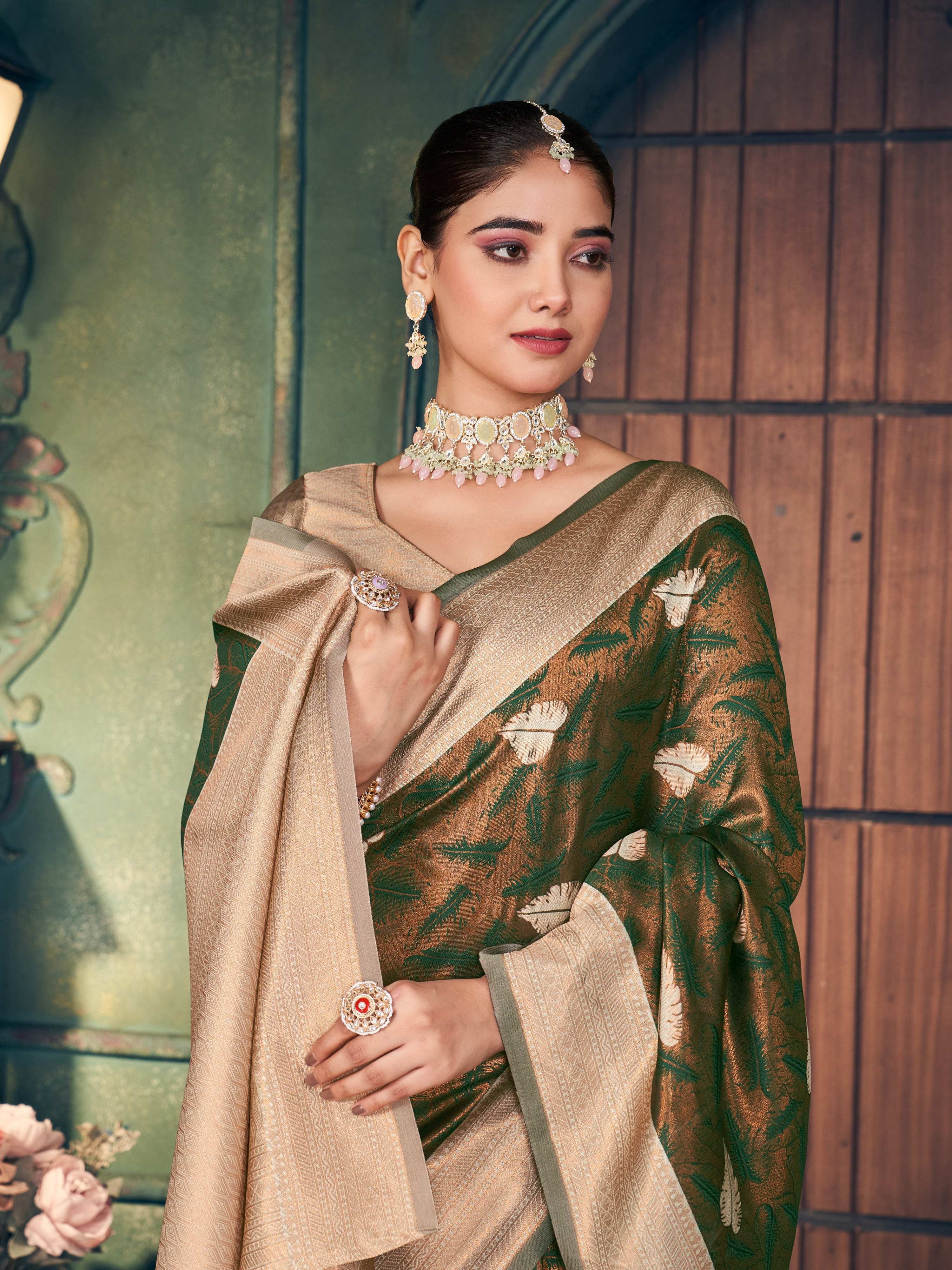 Mehendi Silk Zari Woven Saree with Matching Blouse