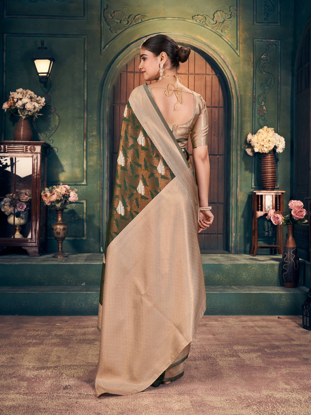 Mehendi Silk Zari Woven Saree with Matching Blouse