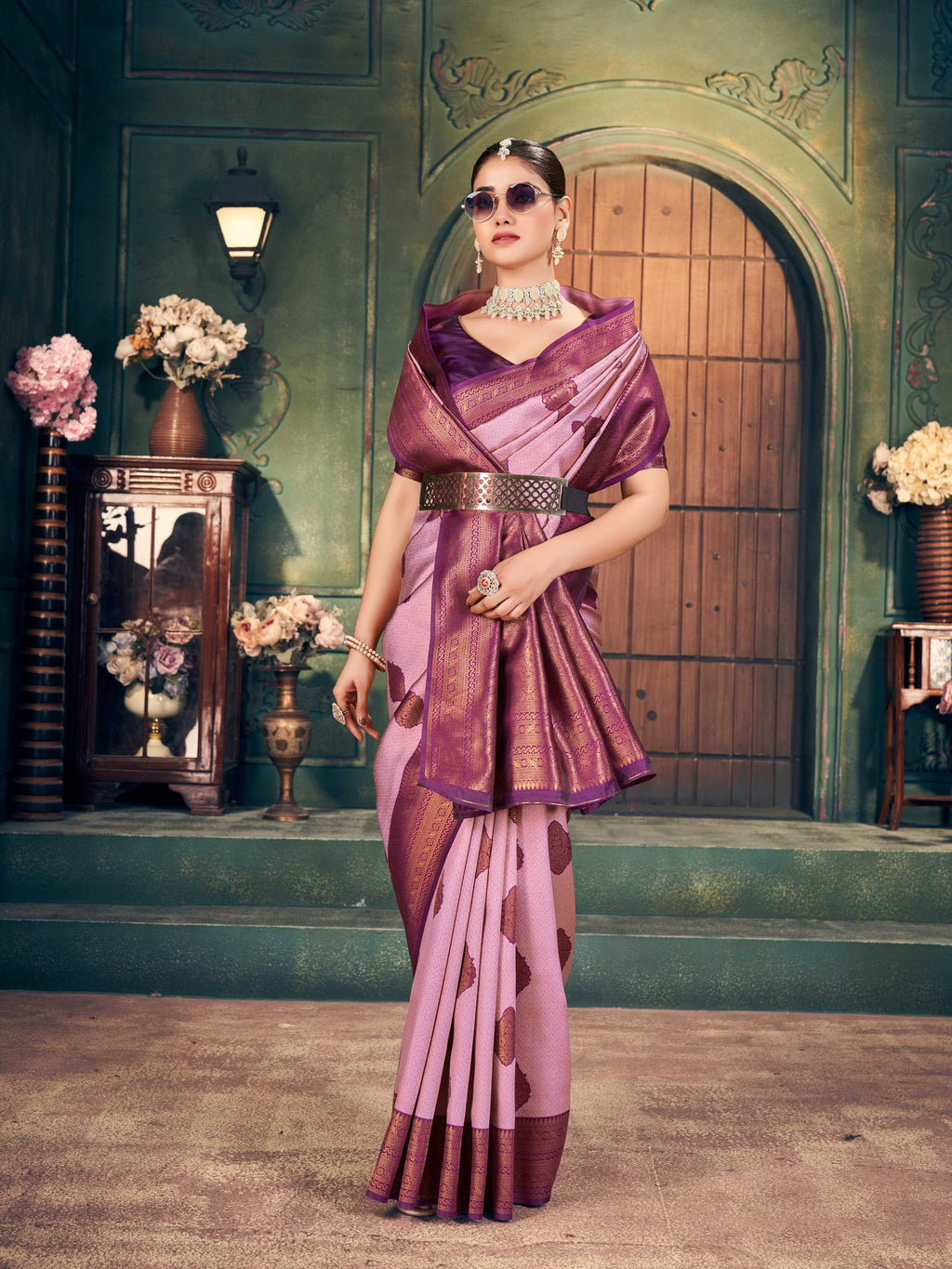 Light Purple Silk Zari Woven Saree with Matching Blouse