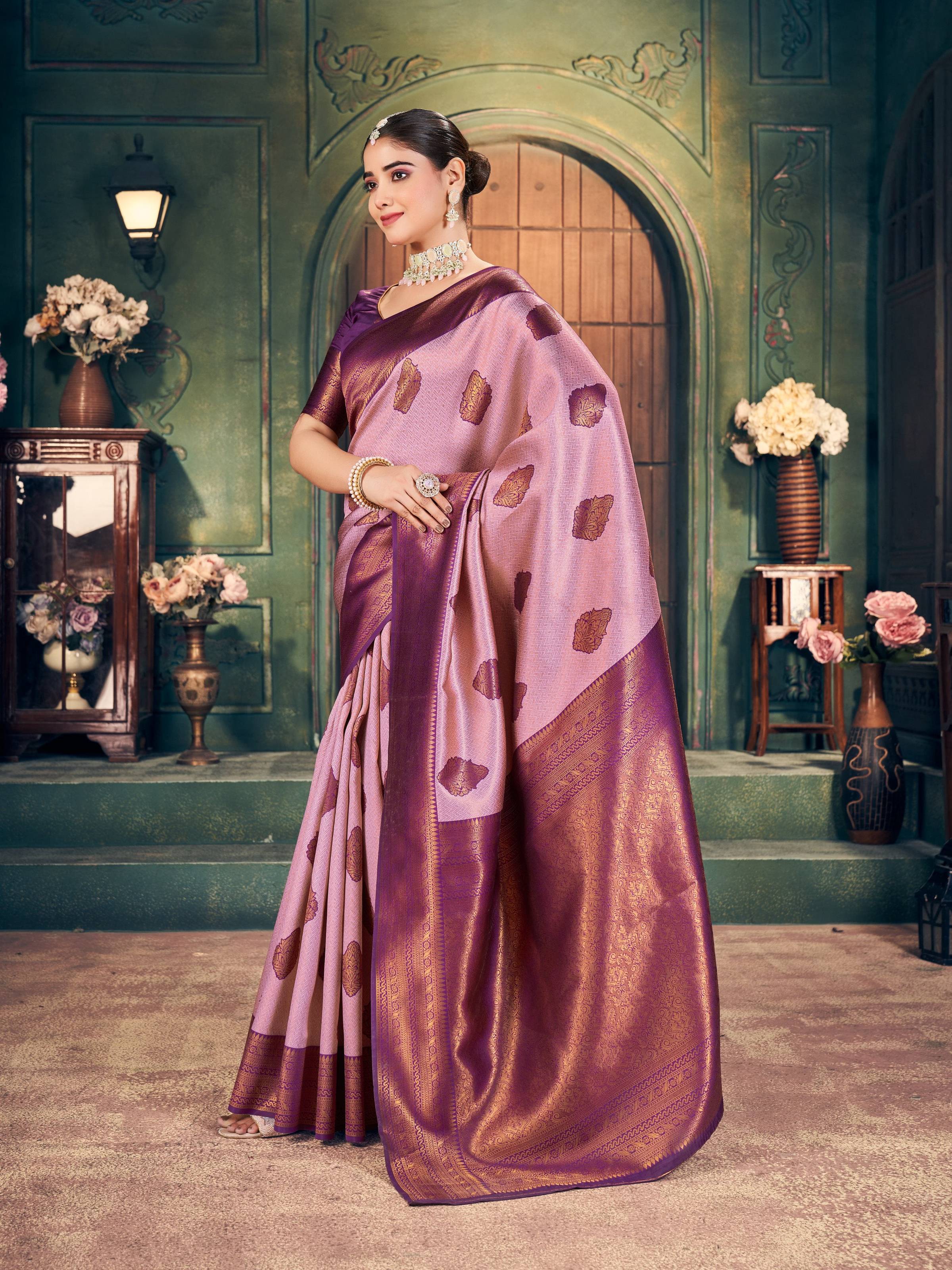 Light Purple Silk Zari Woven Saree with Matching Blouse