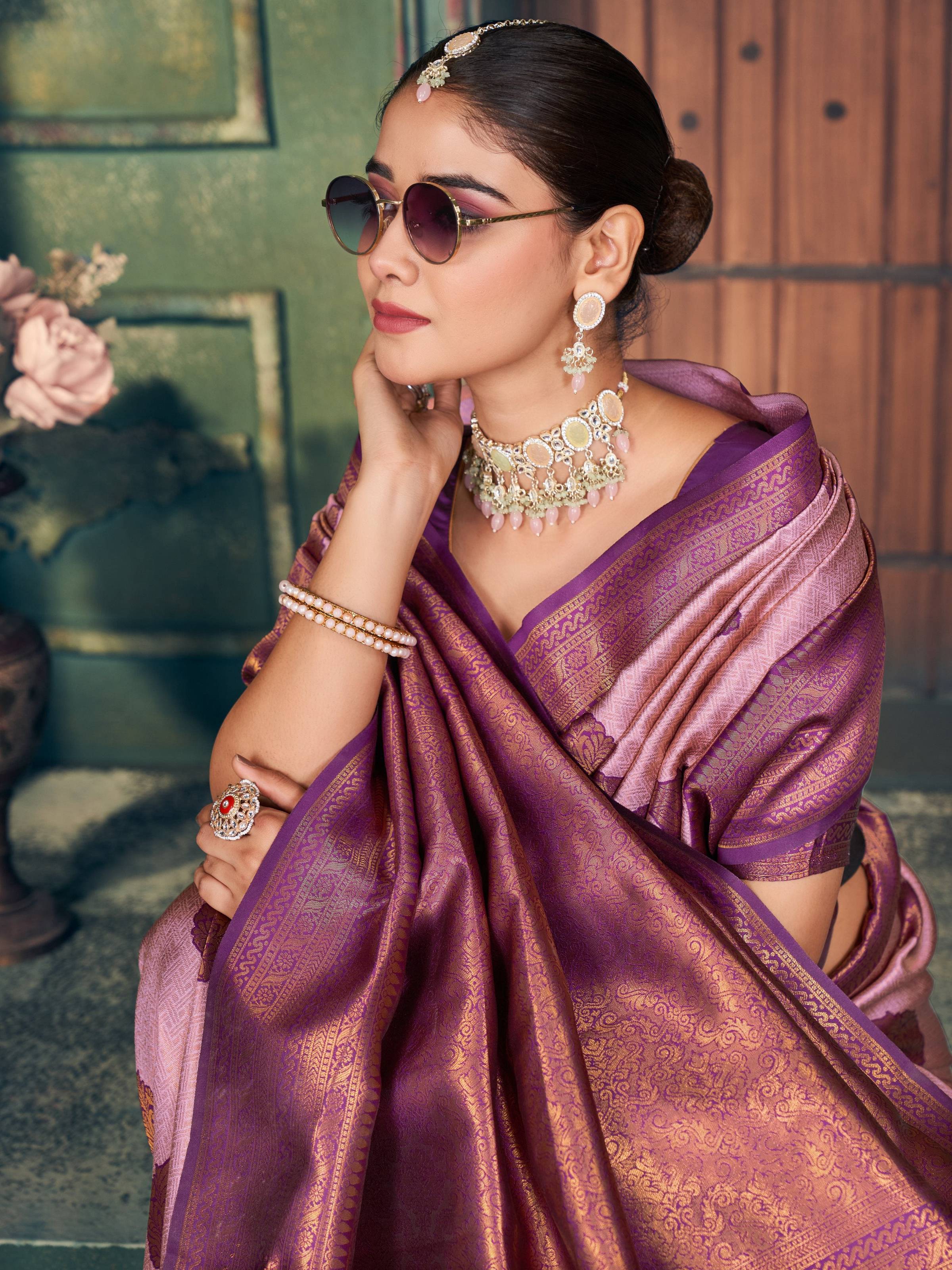 Light Purple Silk Zari Woven Saree with Matching Blouse