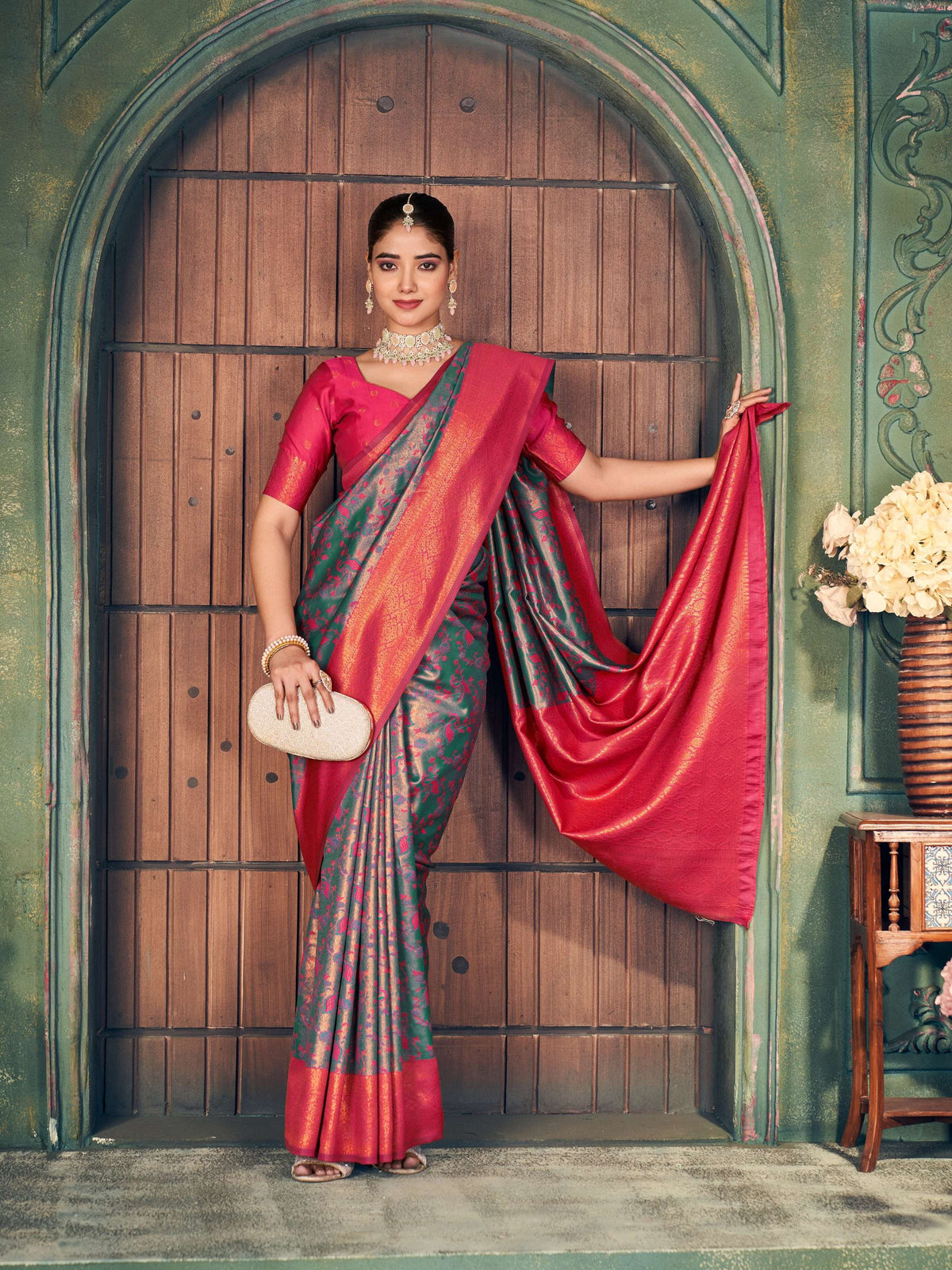 Grey Silk Zari Woven Saree with Traditional Jhalar Detail