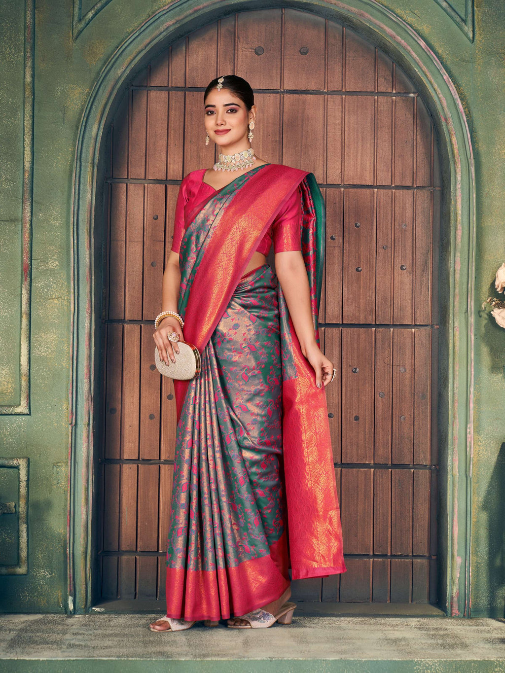 Grey Silk Zari Woven Saree with Traditional Jhalar Detail