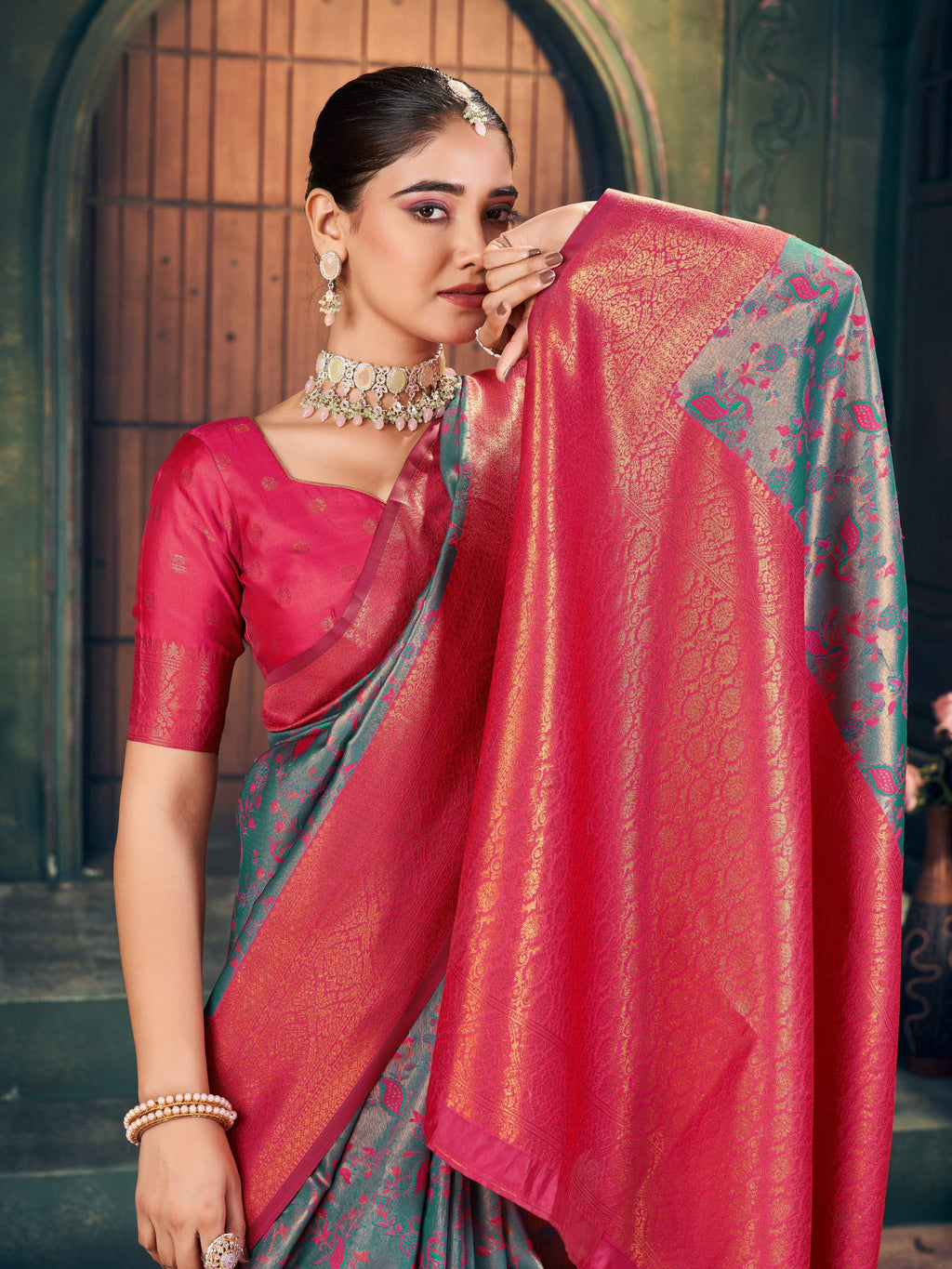 Grey Silk Zari Woven Saree with Traditional Jhalar Detail