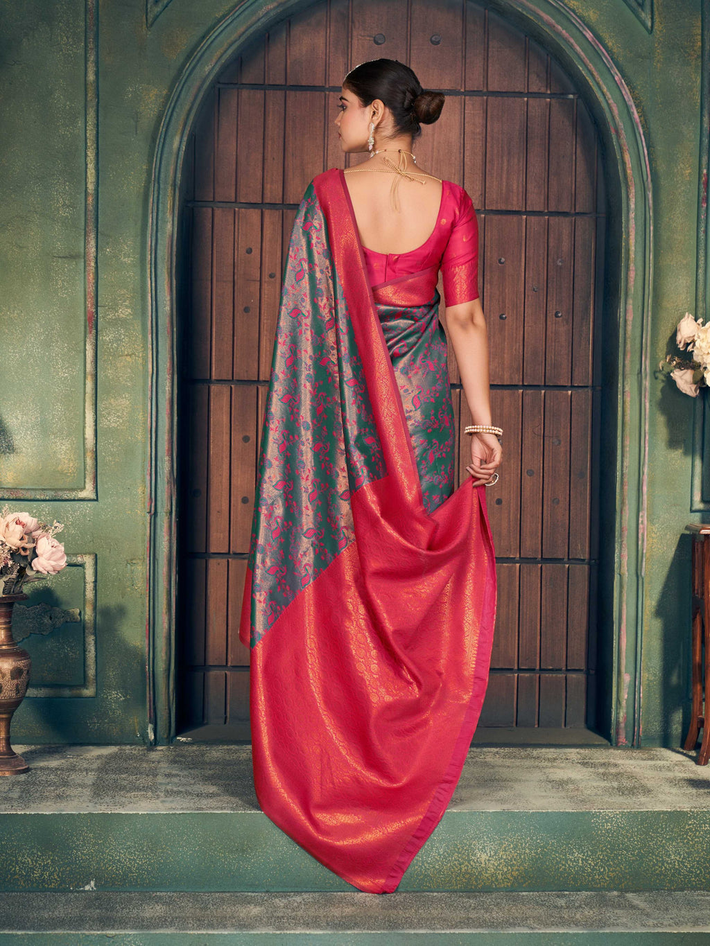 Grey Silk Zari Woven Saree with Traditional Jhalar Detail
