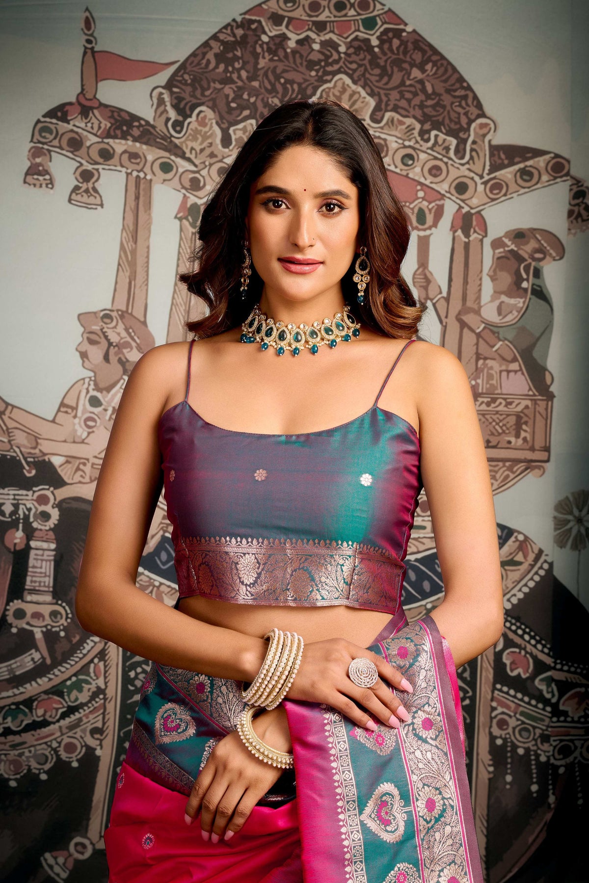 Pink Soft Silk Saree with Zari Woven Pattern and Blouse Piece