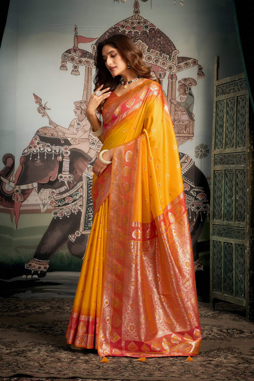 Yellow Soft Silk Zari Woven Saree with Matching Blouse Piece