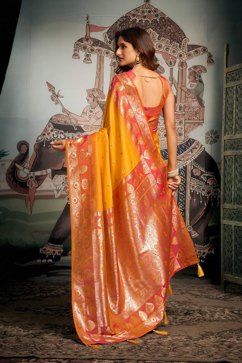 Yellow Soft Silk Zari Woven Saree with Matching Blouse Piece
