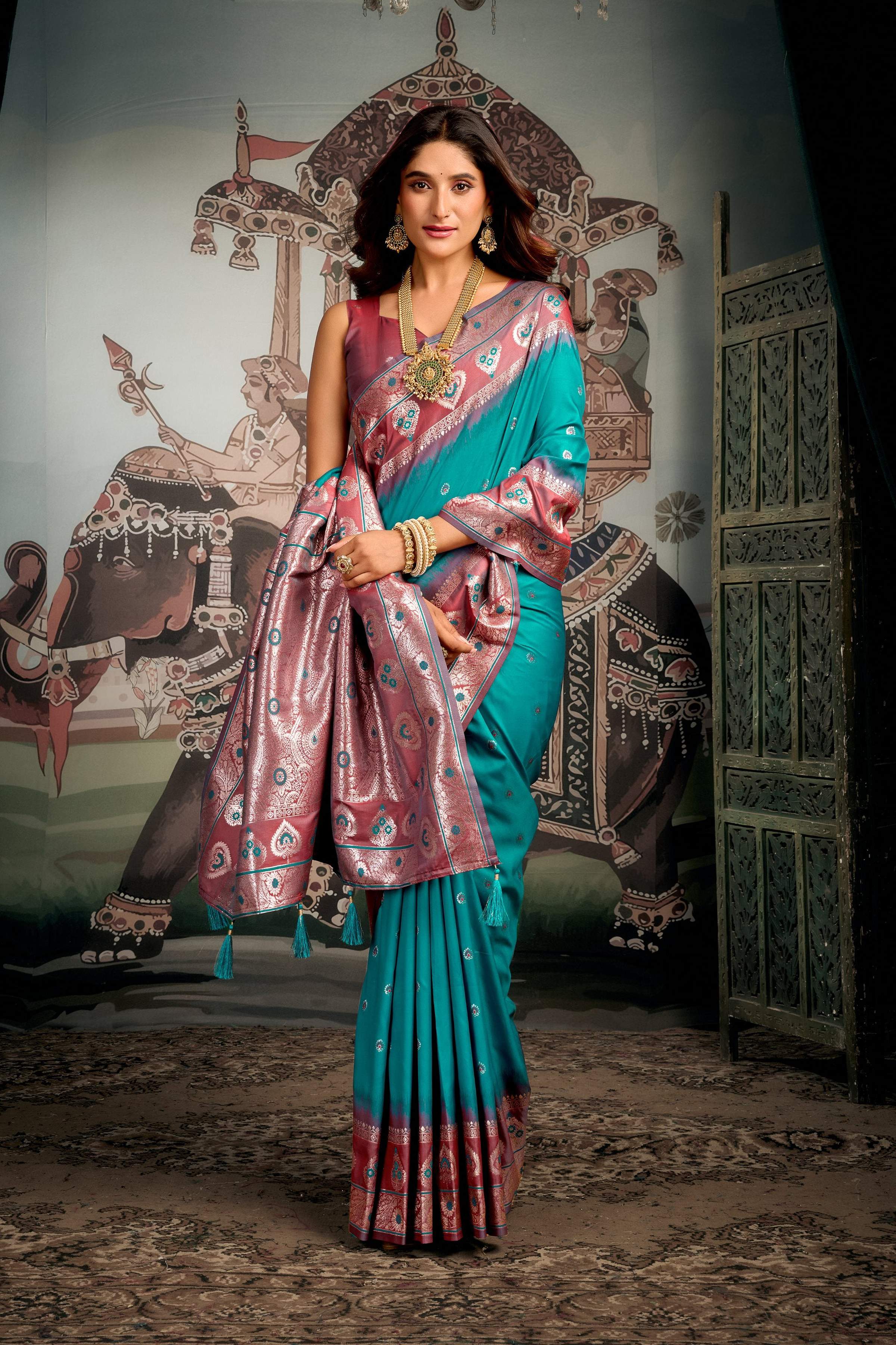 Turquoise Soft Silk Zari Woven Saree with Matching Blouse