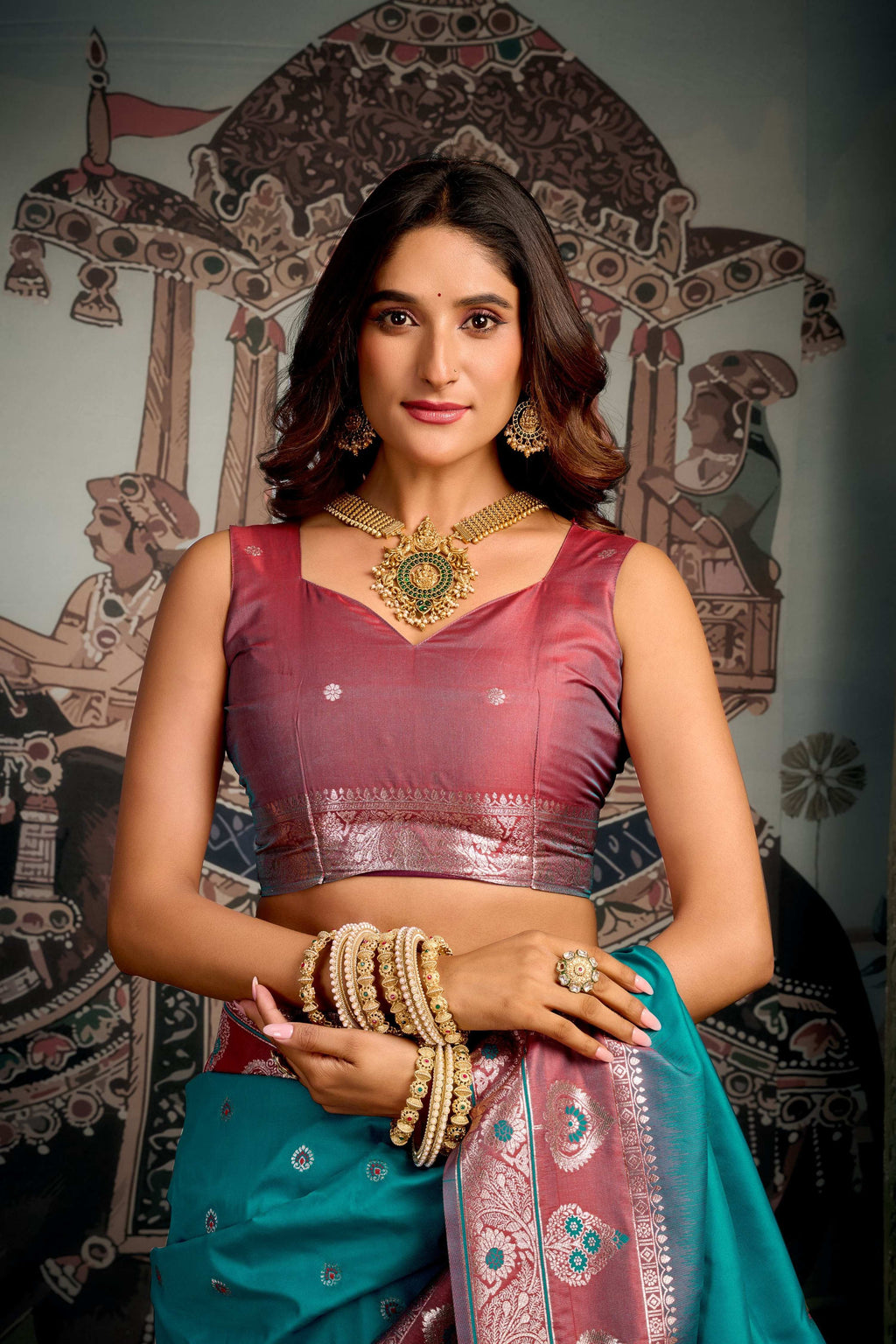 Turquoise Soft Silk Zari Woven Saree with Matching Blouse