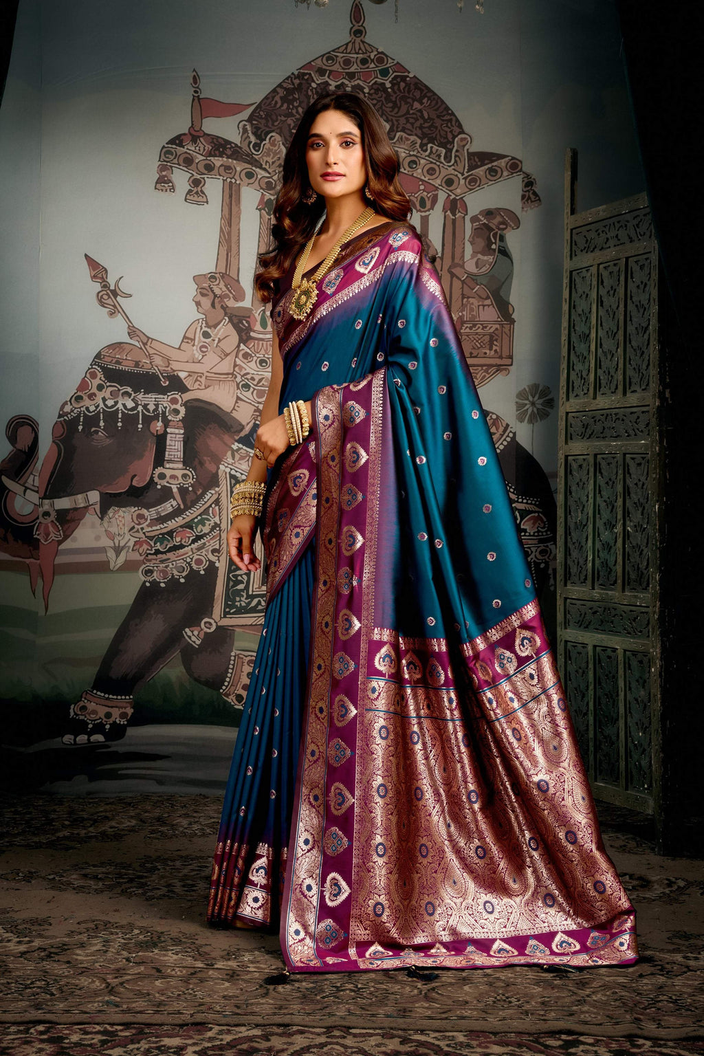 Morpich Soft Silk Zari Woven Saree with Matching Blouse