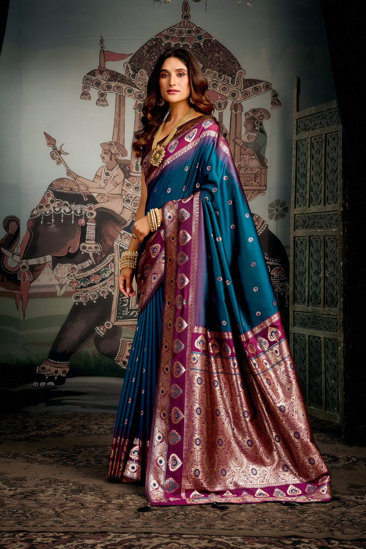 Morpich Soft Silk Zari Woven Saree with Matching Blouse