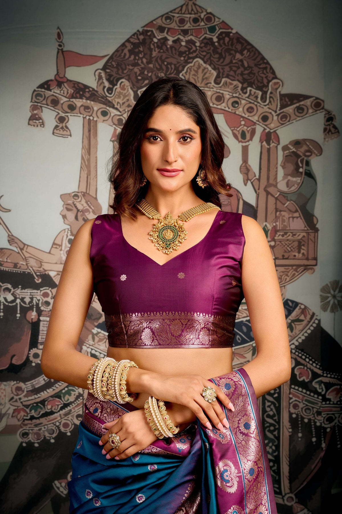 Morpich Soft Silk Zari Woven Saree with Matching Blouse