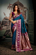 Morpich soft silk saree with zari woven borders and traditional jhalar detailing