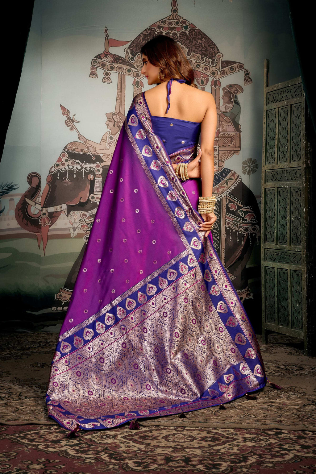 Purple Soft Silk Zari Woven Saree with Matching Blouse
