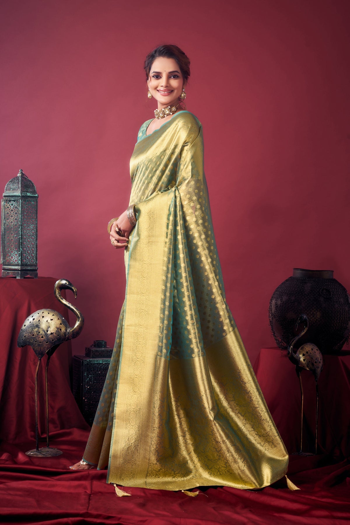 Grey Tissue Silk Zari Woven Saree with Matching Blouse Piece