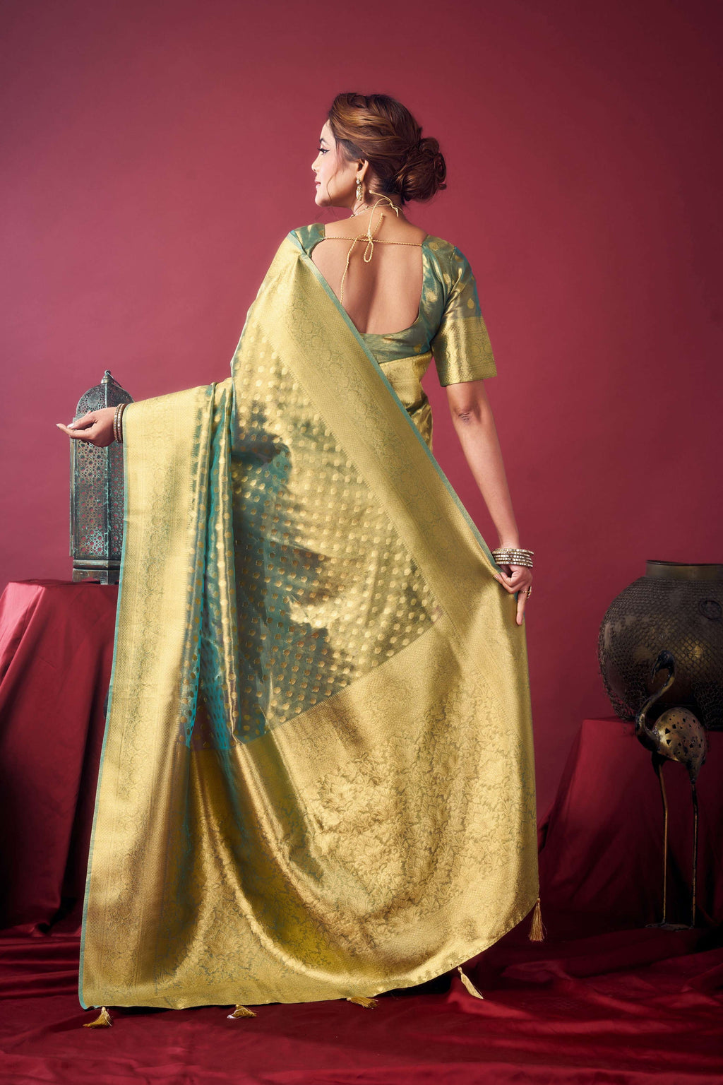 Grey Tissue Silk Zari Woven Saree with Matching Blouse Piece