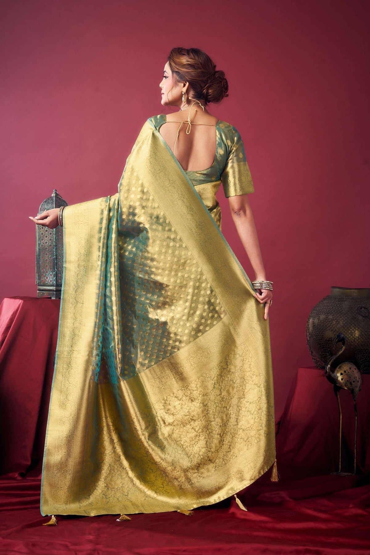 Grey Tissue Silk Zari Woven Saree with Matching Blouse Piece