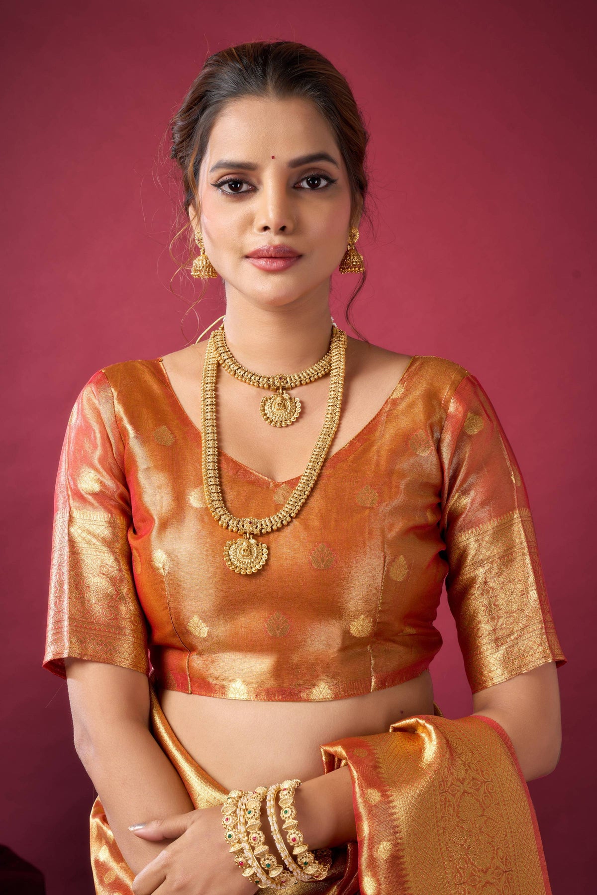 Orange Tissue Silk Zari Woven Saree with Blouse