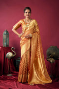 Orange tissue silk saree with Zari woven border and jhalar
