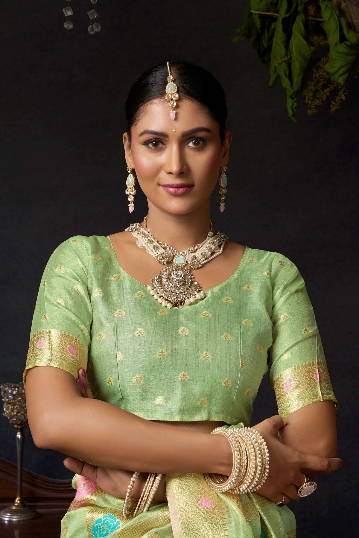 Green Organza Khadi Zari Woven Saree with Matching Blouse