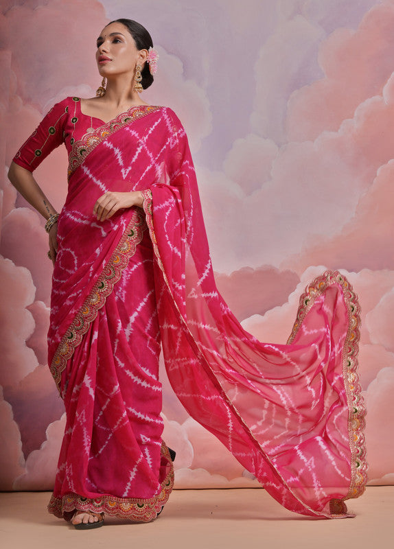 Rani Pink Georgette Saree with Coding Sequence Work and Blouse