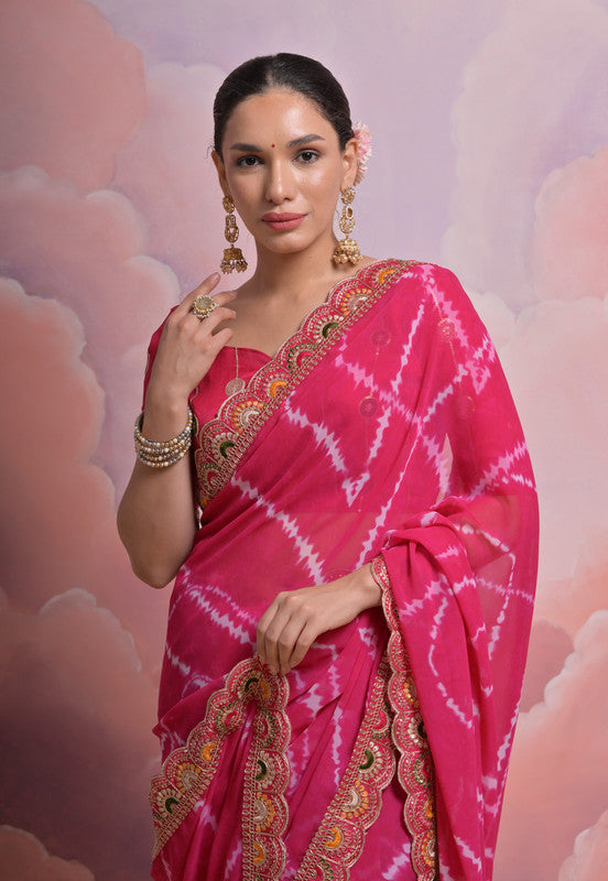 Rani Pink Georgette Saree with Coding Sequence Work and Blouse