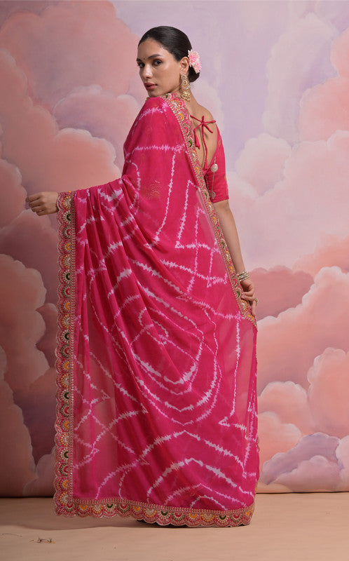 Rani Pink Georgette Saree with Coding Sequence Work and Blouse