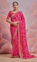 Rani Pink georgette saree with detailed coding sequence embroidery and matching blouse