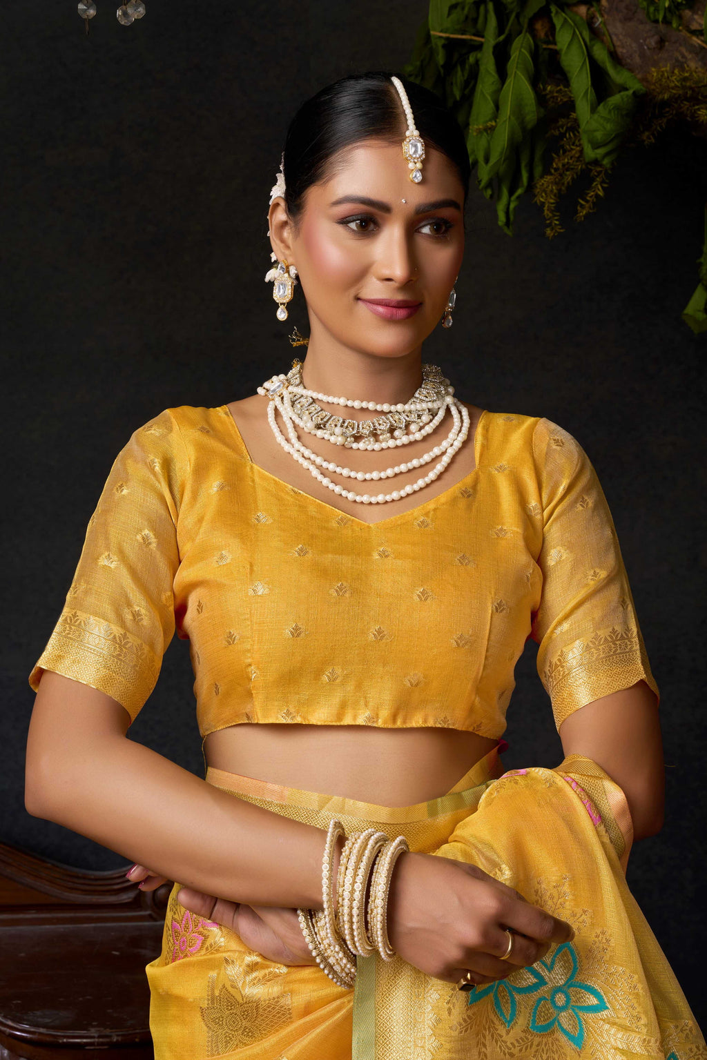 Yellow Organza Khadi Zari Woven Saree with Matching Blouse