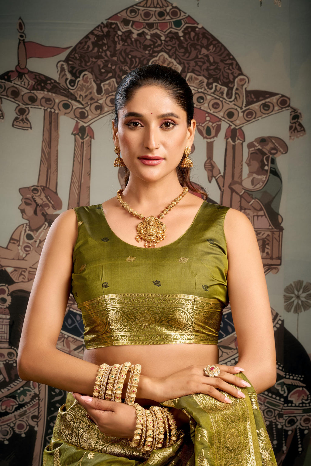 Mehendi Premium Soft Silk Zari Woven Saree with Blouse
