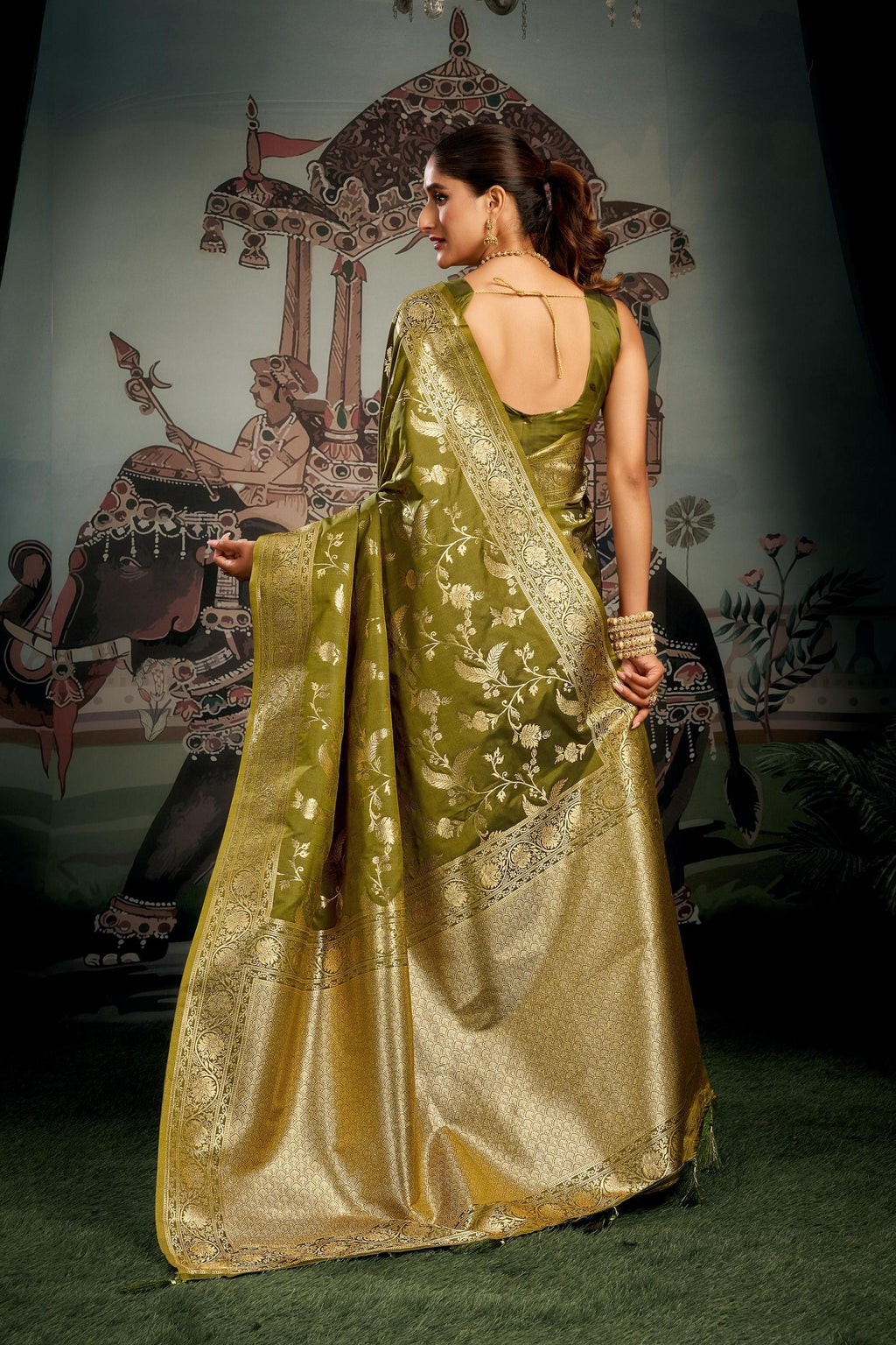Mehendi Premium Soft Silk Zari Woven Saree with Blouse