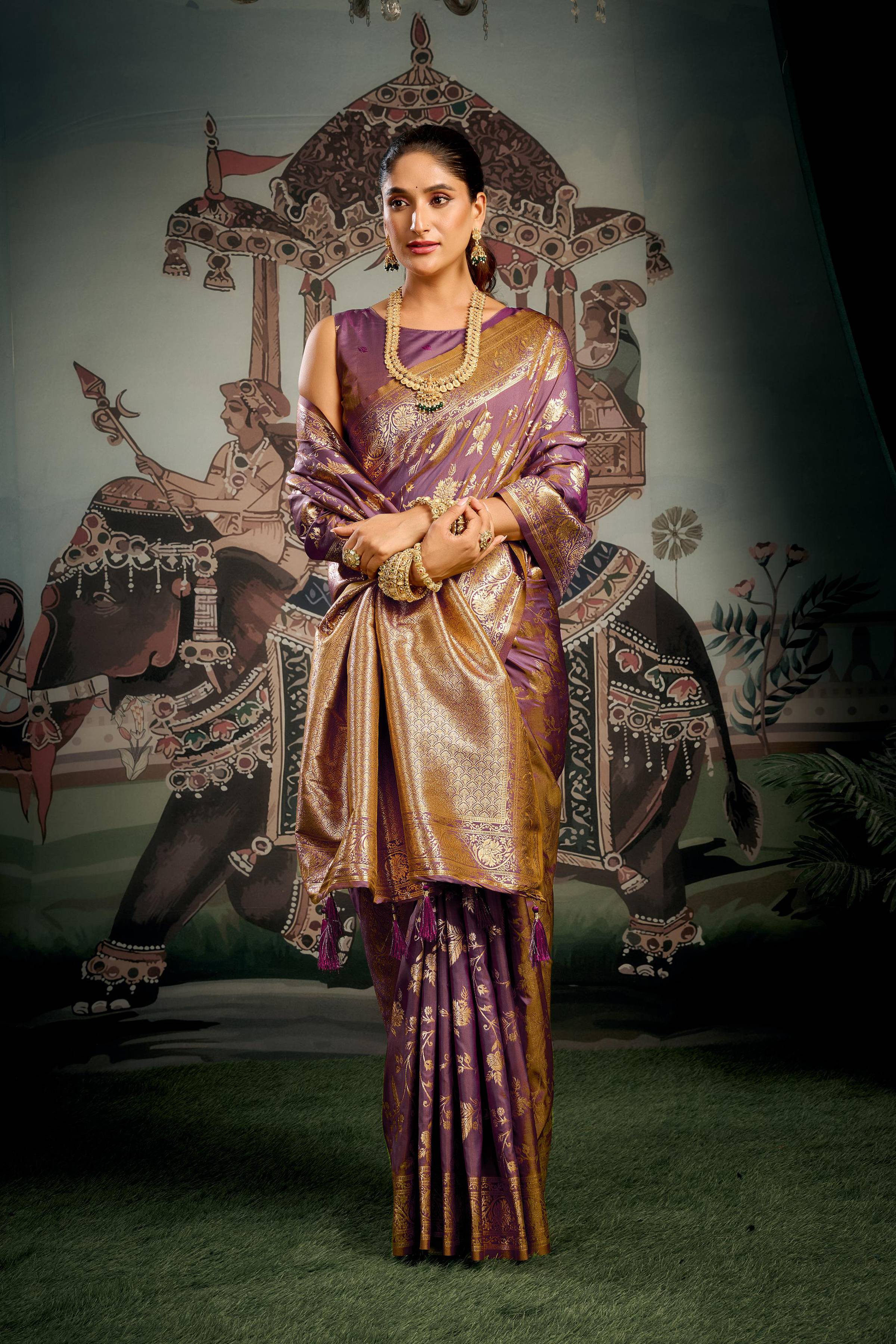 Wine Soft Silk Zari Woven Saree with Matching Blouse