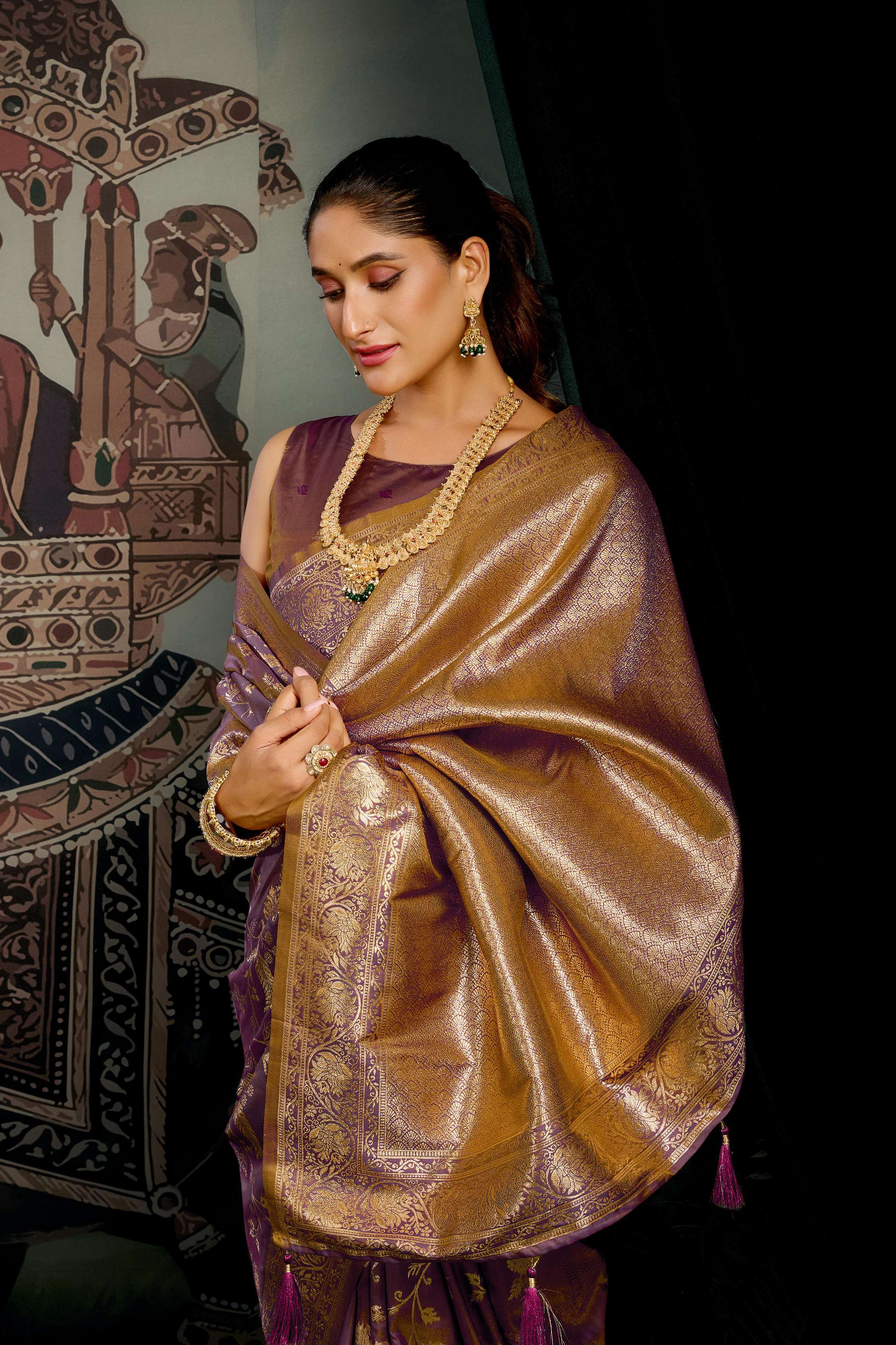 Wine Soft Silk Zari Woven Saree with Matching Blouse