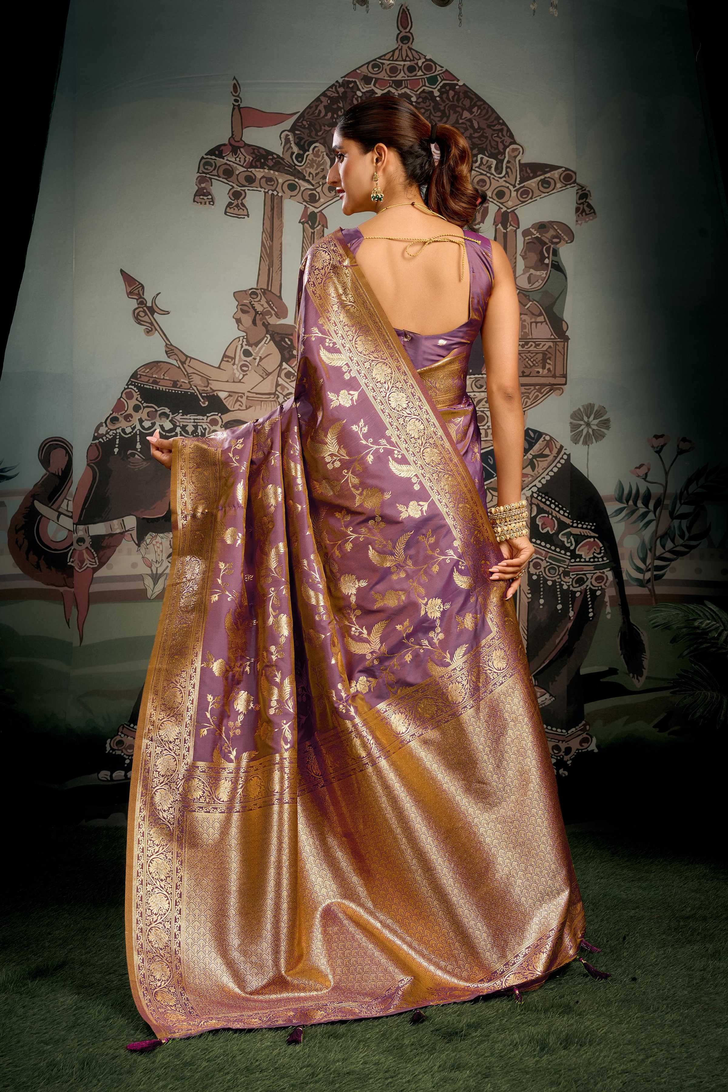 Wine Soft Silk Zari Woven Saree with Matching Blouse