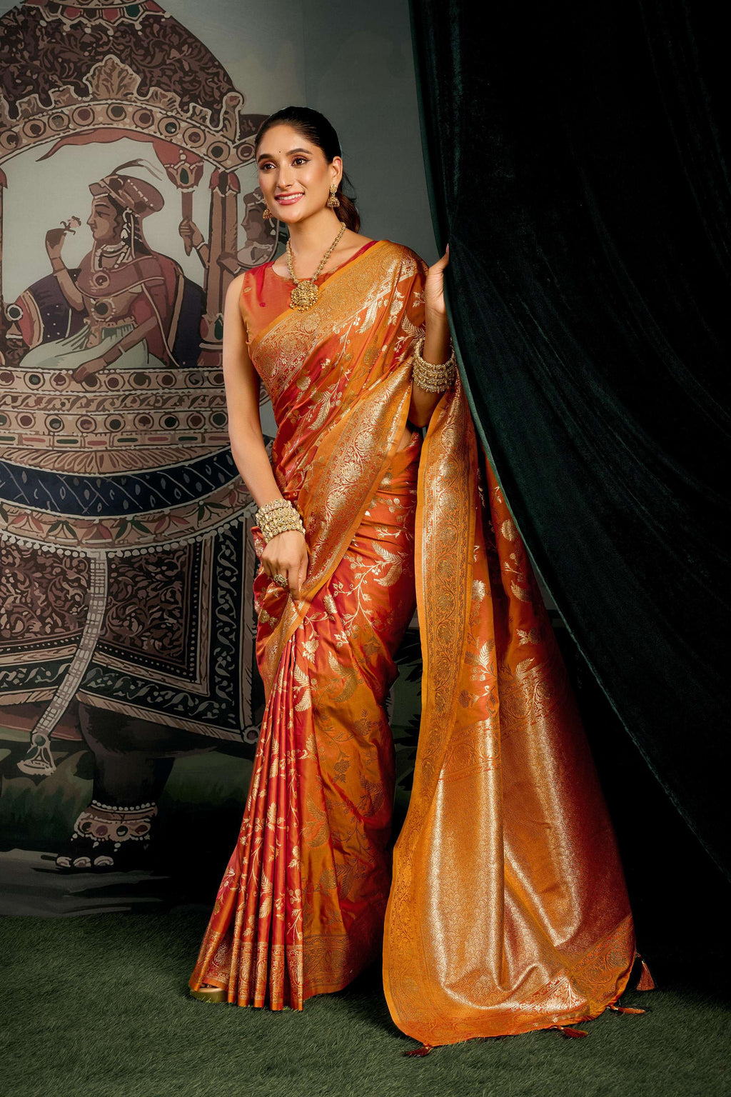 Orange Premium Soft Silk Saree with Zari Woven Work and Blouse