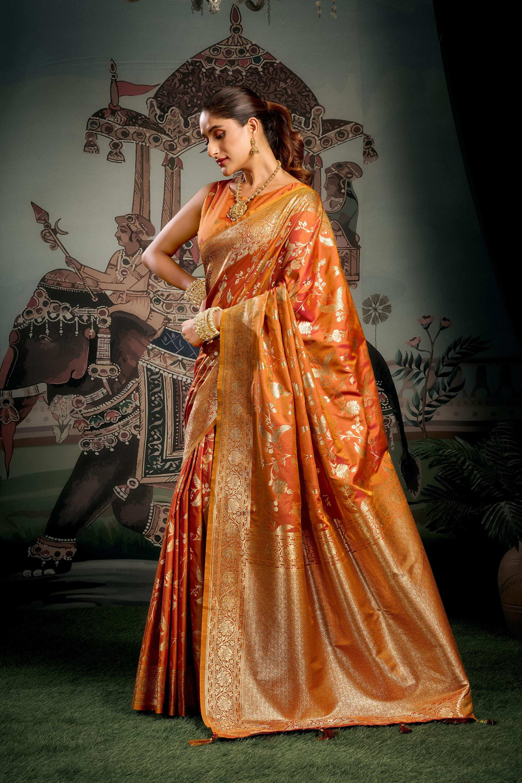 Orange Premium Soft Silk Saree with Zari Woven Work and Blouse