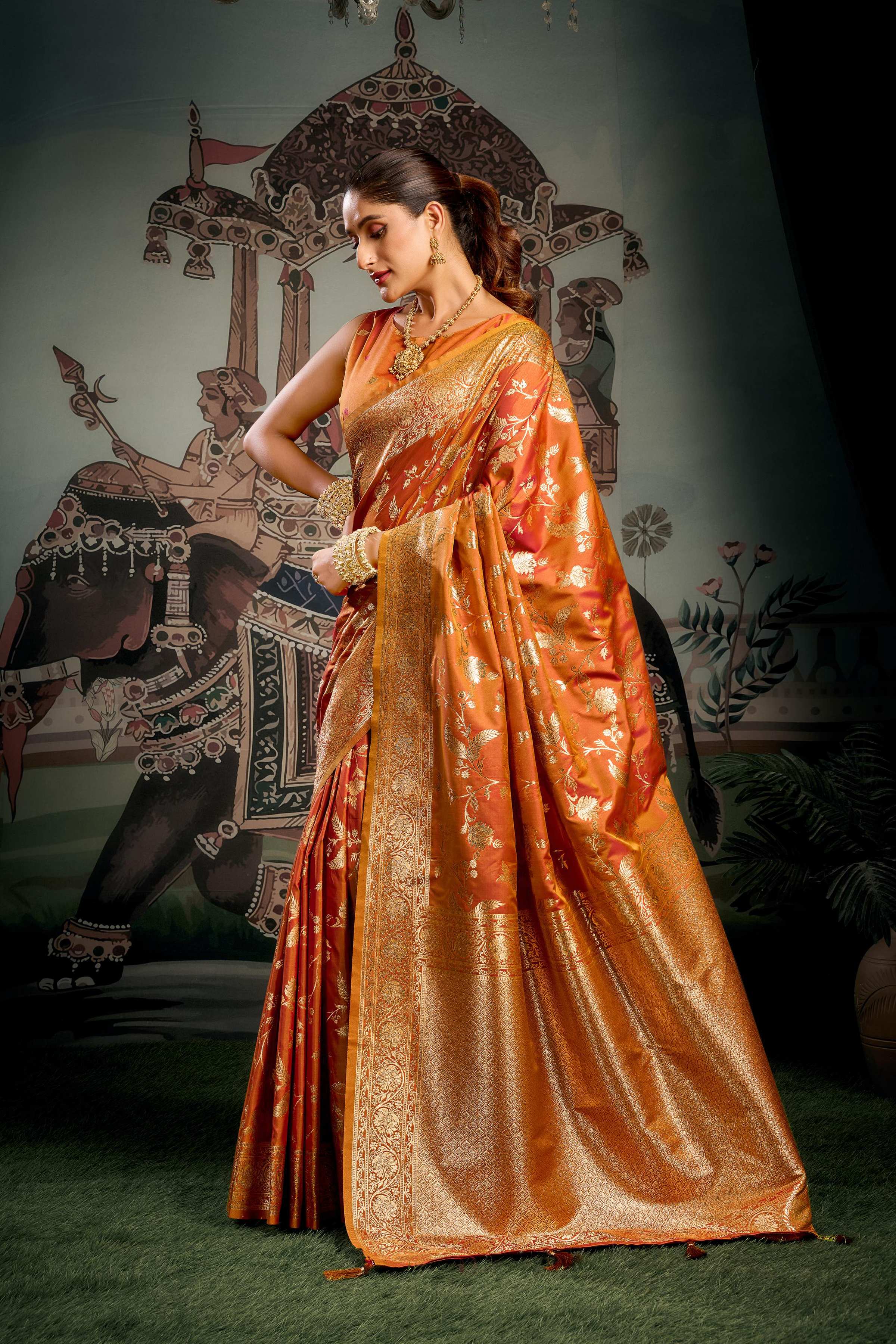 Orange Premium Soft Silk Saree with Zari Woven Work and Blouse