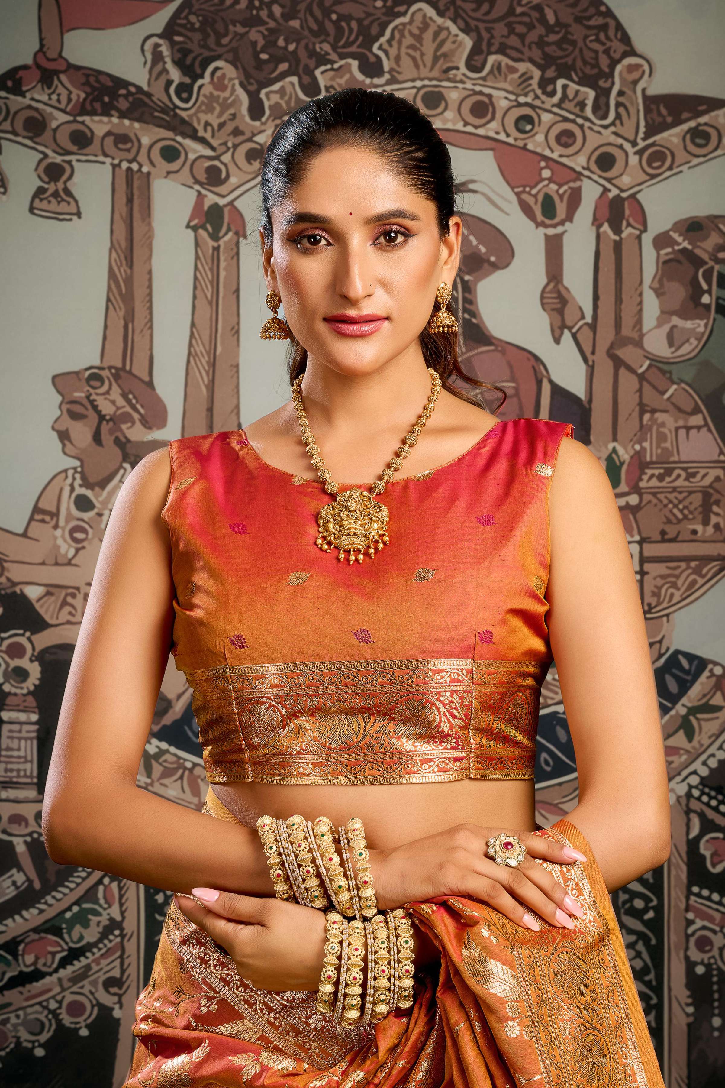 Orange Premium Soft Silk Saree with Zari Woven Work and Blouse