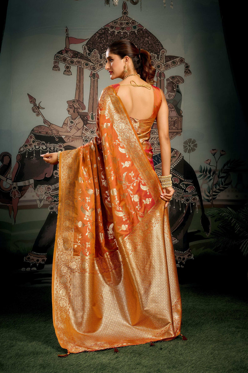Orange Premium Soft Silk Saree with Zari Woven Work and Blouse