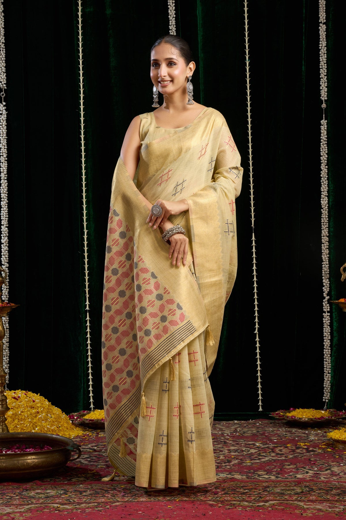 Beige Soft Spun Cotton Zari Woven Saree with Blouse Piece