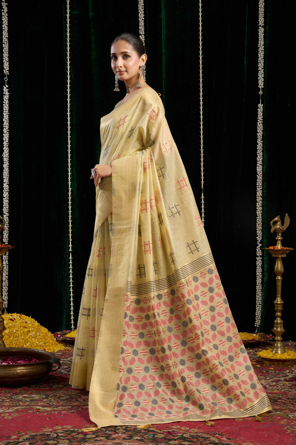 Beige Soft Spun Cotton Zari Woven Saree with Blouse Piece