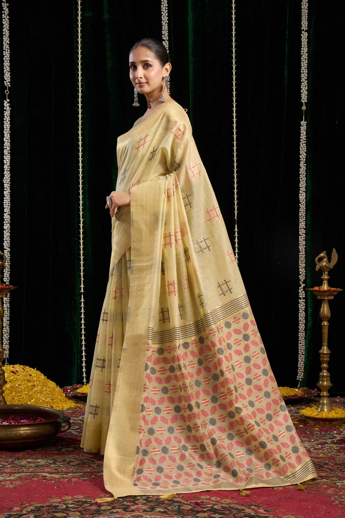 Beige Soft Spun Cotton Zari Woven Saree with Blouse Piece