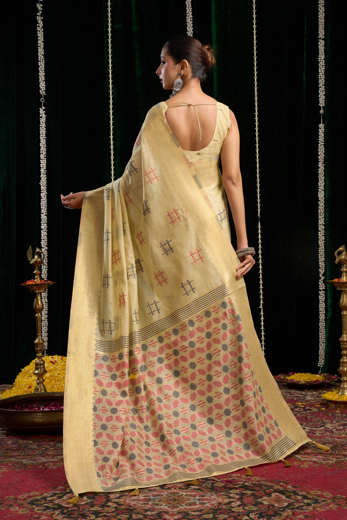 Beige Soft Spun Cotton Zari Woven Saree with Blouse Piece